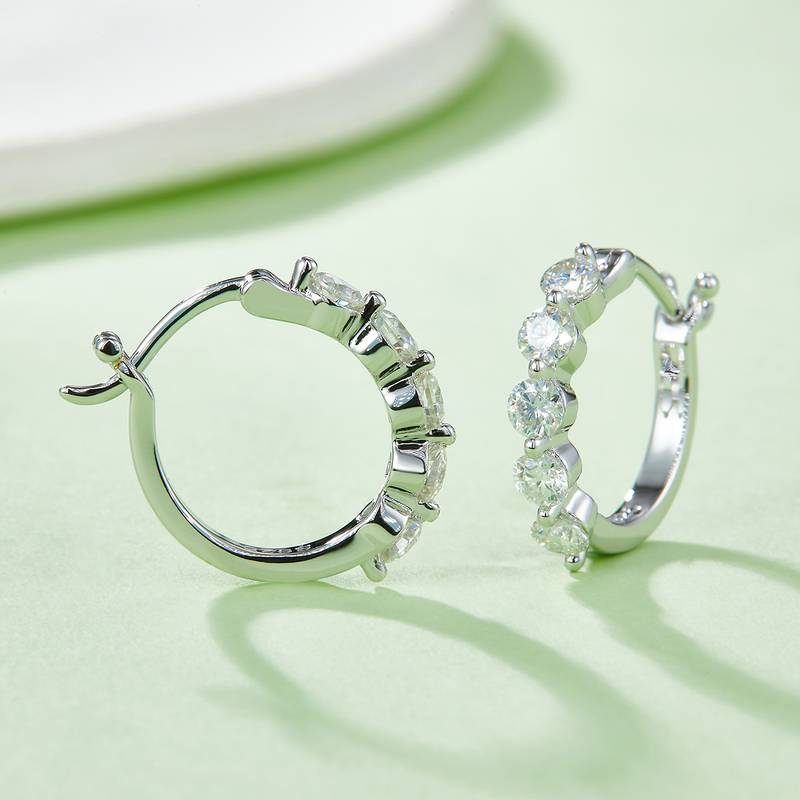 单排对半耳环S925银MoissaniteD级1ct